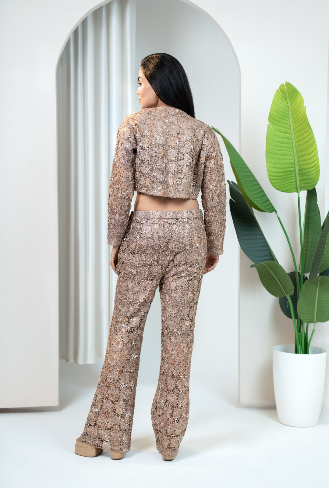 Champagne Lace Indo-Western Set