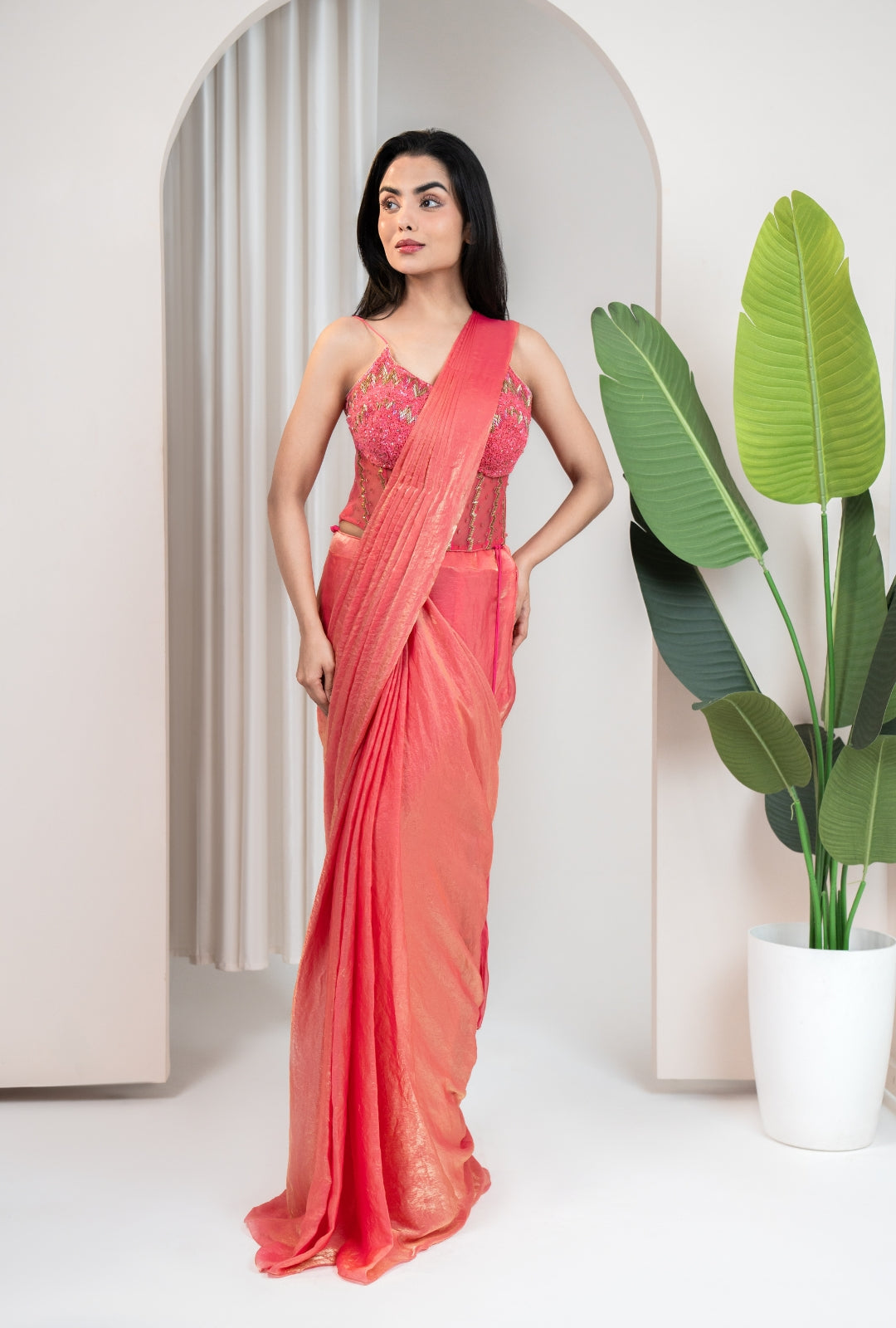 Pink Corset Drape Saree