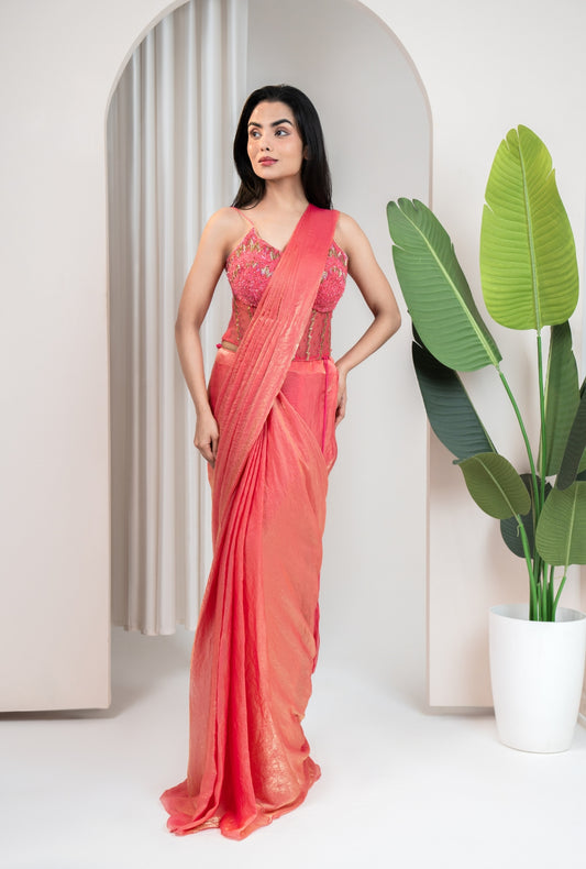 Pink Corset Drape Saree