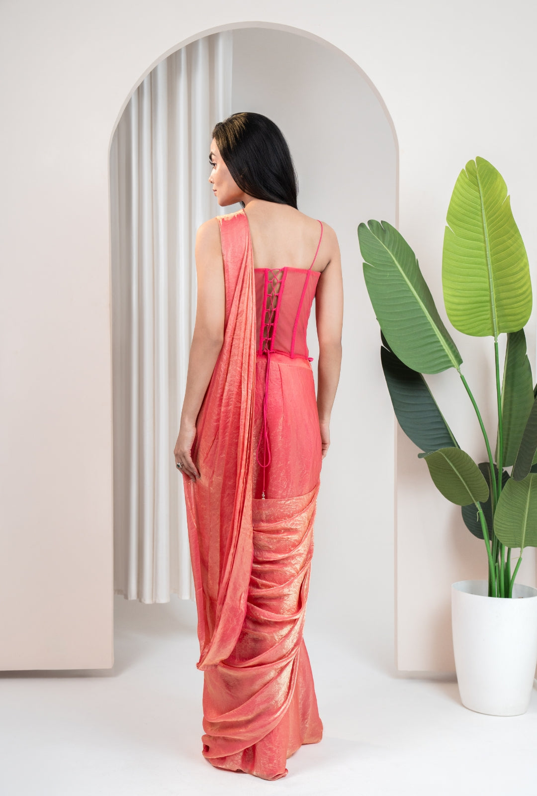 Pink Corset Drape Saree
