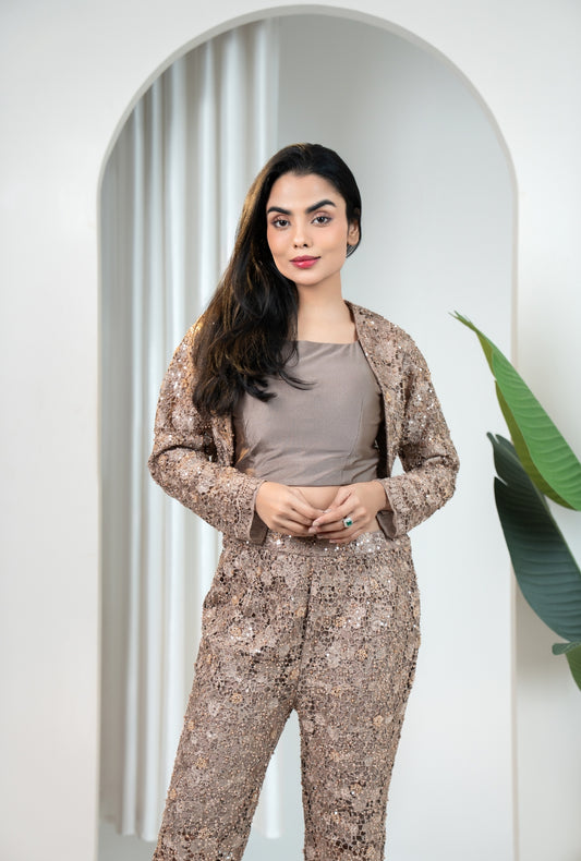 Champagne Lace Indo-Western Set